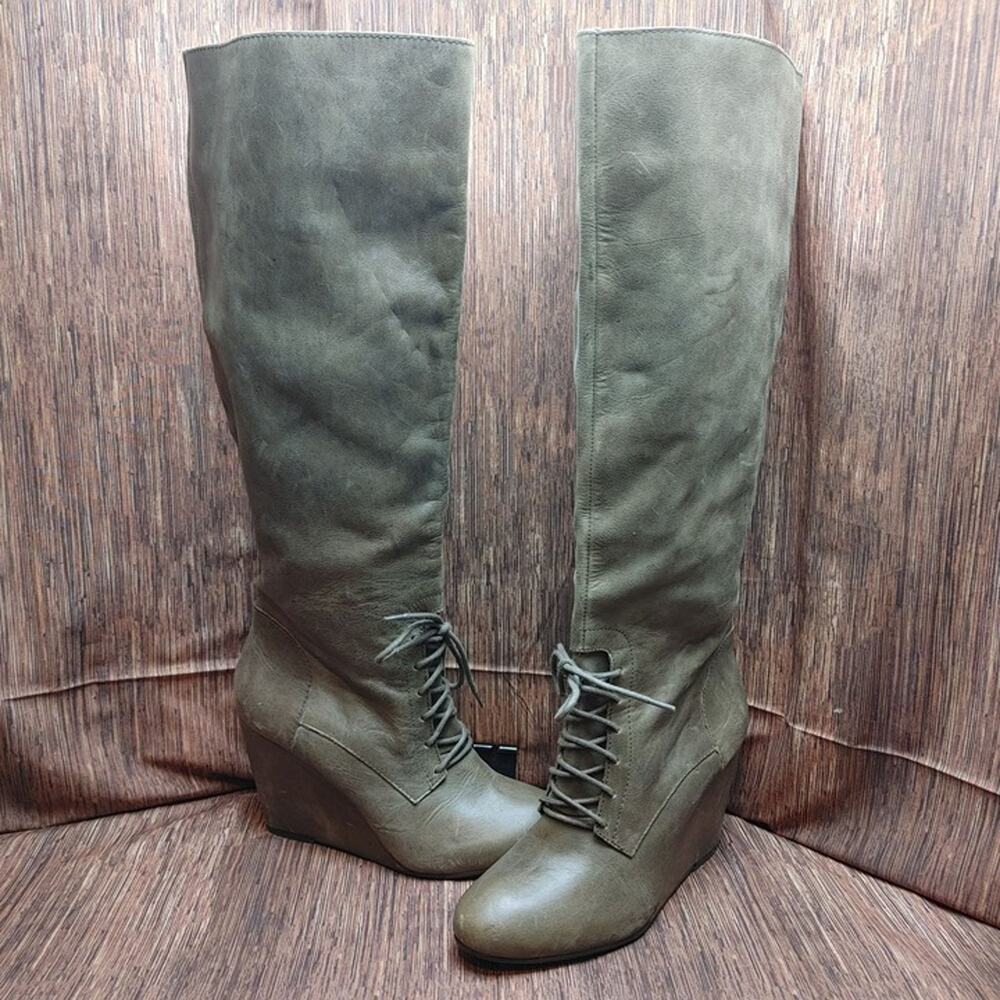 Steve Madden Luxe Knee High Tall Boots Wedge Fall Harvest Winter Gray 8.5